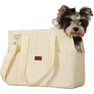 Soft-Sided Pet Carrier Large Beige - Quilted Dog Purse & Cat Travel Handbag